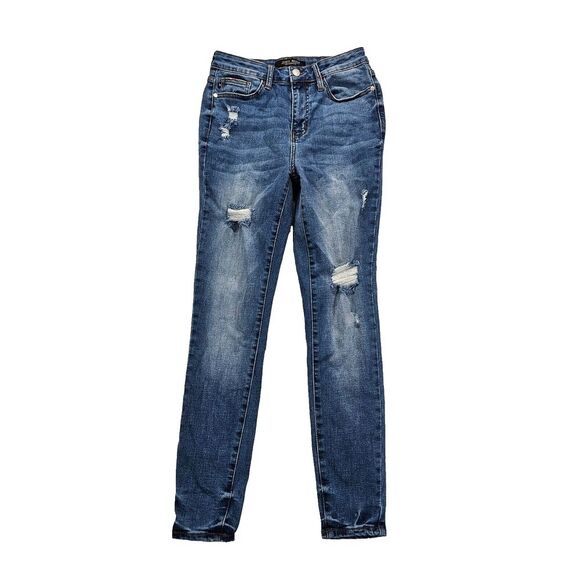 Judy Blue Skinny Jeans Womens 27 Distressed‎ High Rise Stretch Denim Medium Wash - Picture 1 of 16